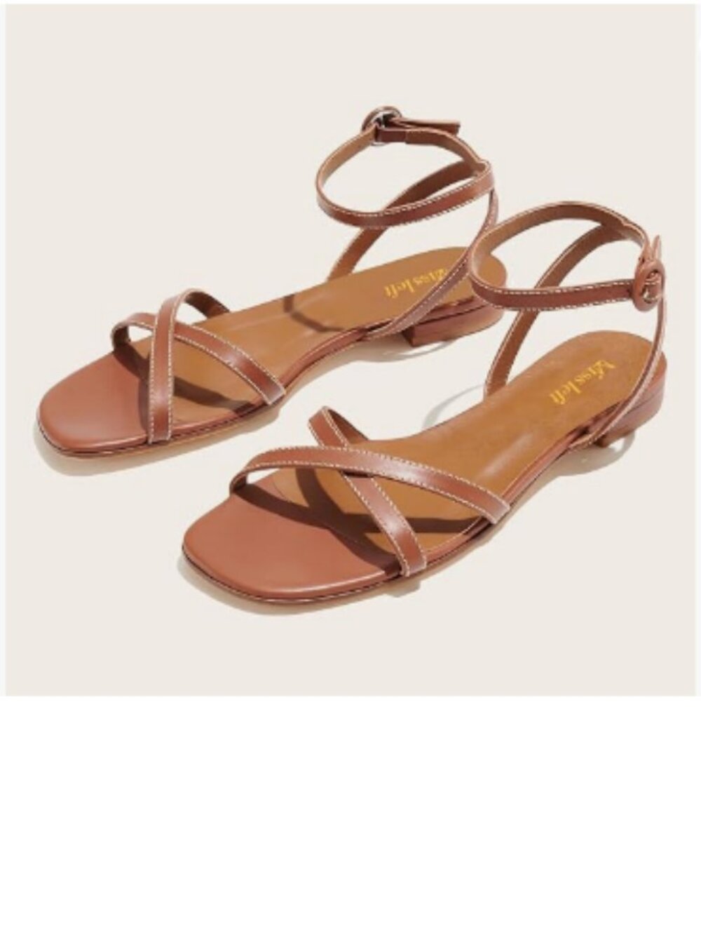 miss left Chocolate Crisscross Strap Open Toe Sandals Ankle Strap Buckle Shoes